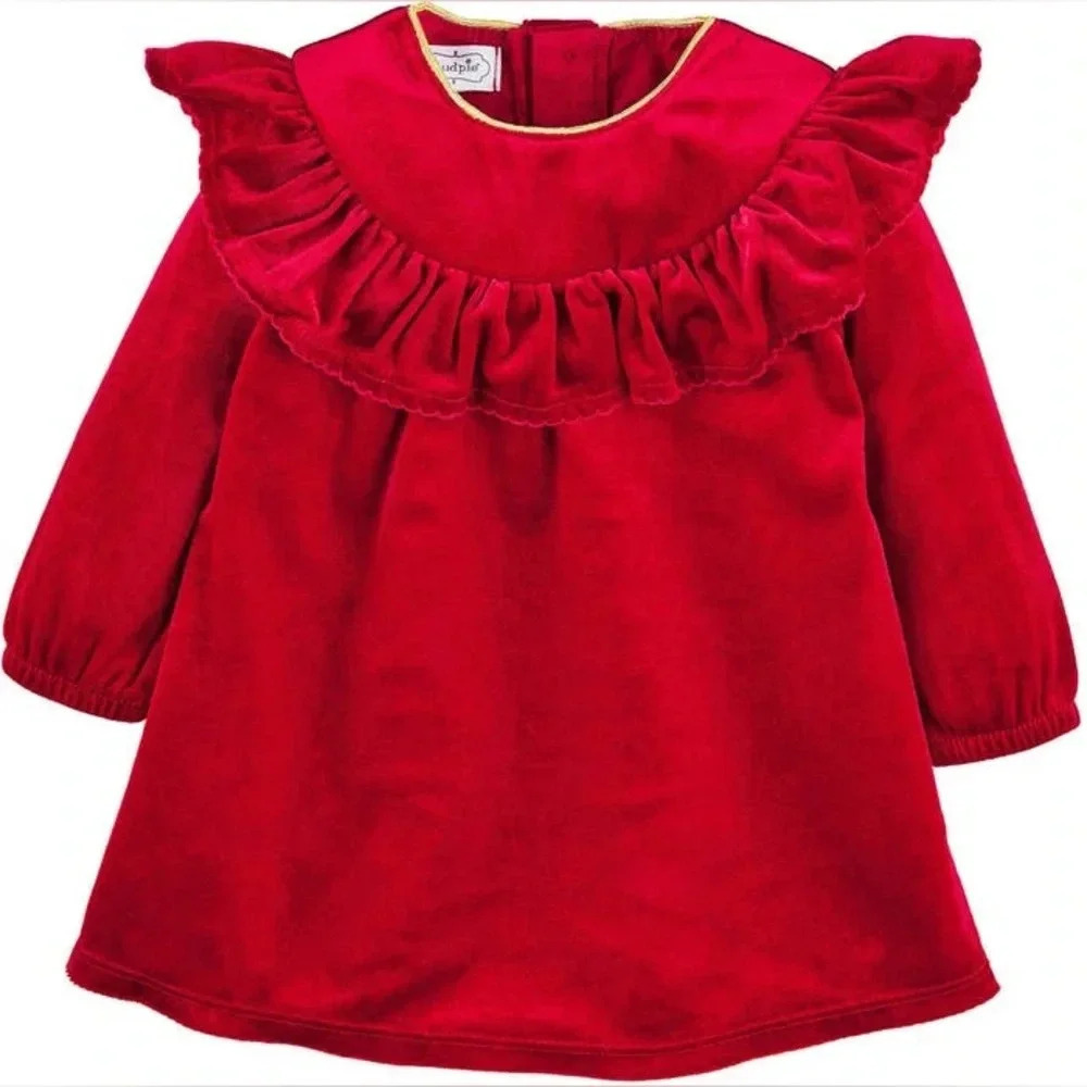 NWT Mud Pie Girls Ruffle Velvet Dress